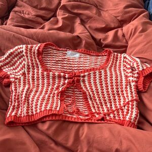 Sage Red and White Knit Crop Top